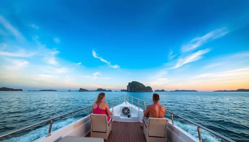 Sunset cruise around the islands of Tunku Abdul Rahman National Park with a luxury yacht