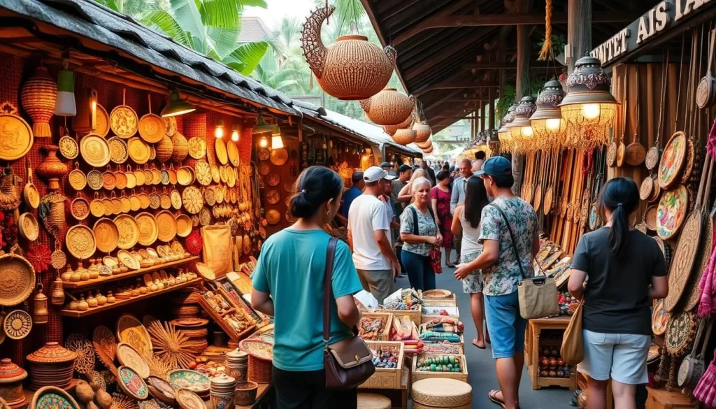 Ubud Art Market scene with local artisans selling handcrafted goods