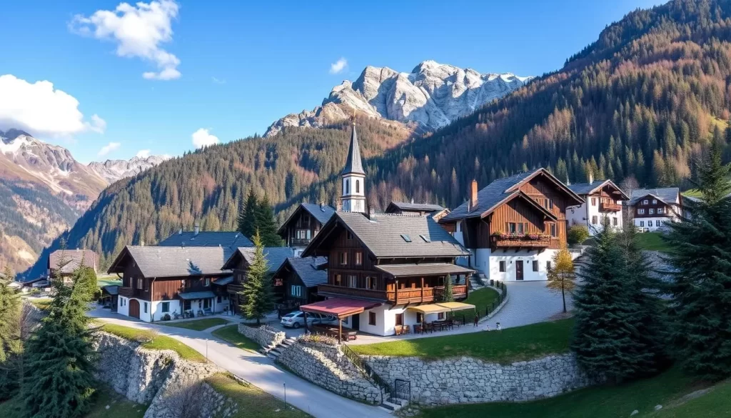 Weng Gesäuse village in Austria, showcasing traditional alpine architecture