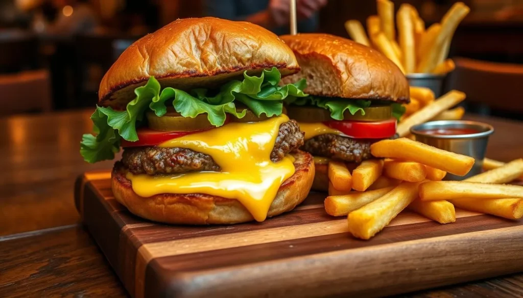 A Juicy Lucy burger, Minneapolis' famous cheese-stuffed burger, representing the local cuisine among the best things to do in Minneapolis, Minnesota A Juicy Lucy burger, Minneapolis' famous cheese-stuffed burger, representing the local cuisine among the best things to do in Minneapolis, Minnesota