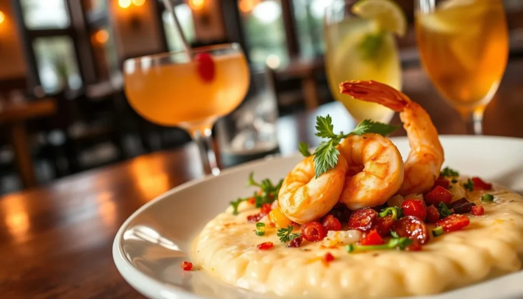 A beautifully presented Southern meal at Gray's on Main restaurant in Franklin featuring shrimp and grits with craft cocktails A beautifully presented Southern meal at Gray's on Main restaurant in Franklin featuring shrimp and grits with craft cocktails