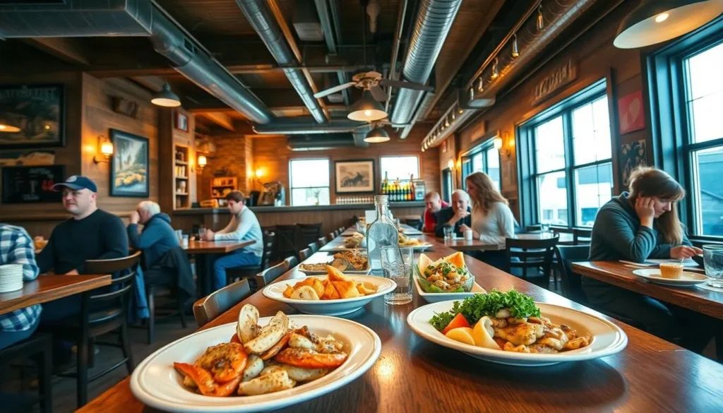 A cozy restaurant in downtown Bangor with rustic decor serving New England cuisine A cozy restaurant in downtown Bangor with rustic decor serving New England cuisine