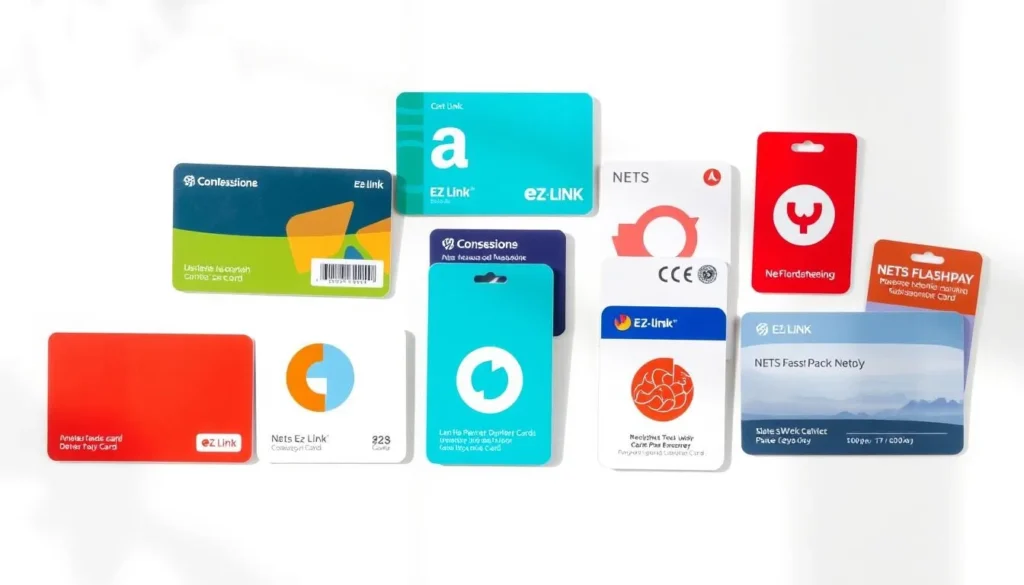 A neatly organized array of Singapore's iconic transport cards and passes, including the EZ-Link, NETS FlashPay, and concession cards, arranged against a bright, natural backdrop with clean lines and a minimal aesthetic. The cards are presented with a sense of simplicity and clarity, reflecting the efficiency and convenience of Singapore's public transportation system. Soft, diffused lighting casts gentle shadows, highlighting the subtle textures and details of the cards. The overall composition conveys a sense of accessibility and user-friendliness, inviting the viewer to explore the various options available for navigating Singapore's extensive transit network.