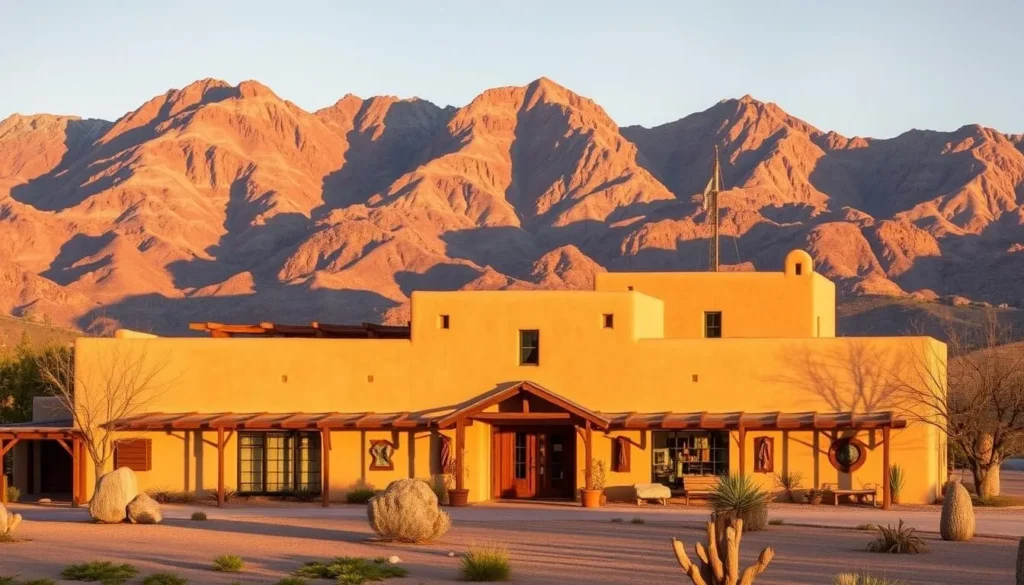 A picturesque cultural center nestled in the heart of the Owens Valley, the Paiute Shoshone Cultural Center stands as a testament to the rich heritage of the region's indigenous peoples. Capture the warmth of the afternoon sun casting a gentle glow over the adobe-style architecture, complemented by the rugged silhouettes of the Inyo Mountains in the background. Showcase the intricate details of the traditional artwork and crafts displayed within, inviting visitors to immerse themselves in the vibrant history and traditions of the Paiute Shoshone people. Employ a wide, panoramic lens to convey the sense of place, while maintaining a sharp focus on the architectural elements and cultural artifacts that define this important cultural institution.