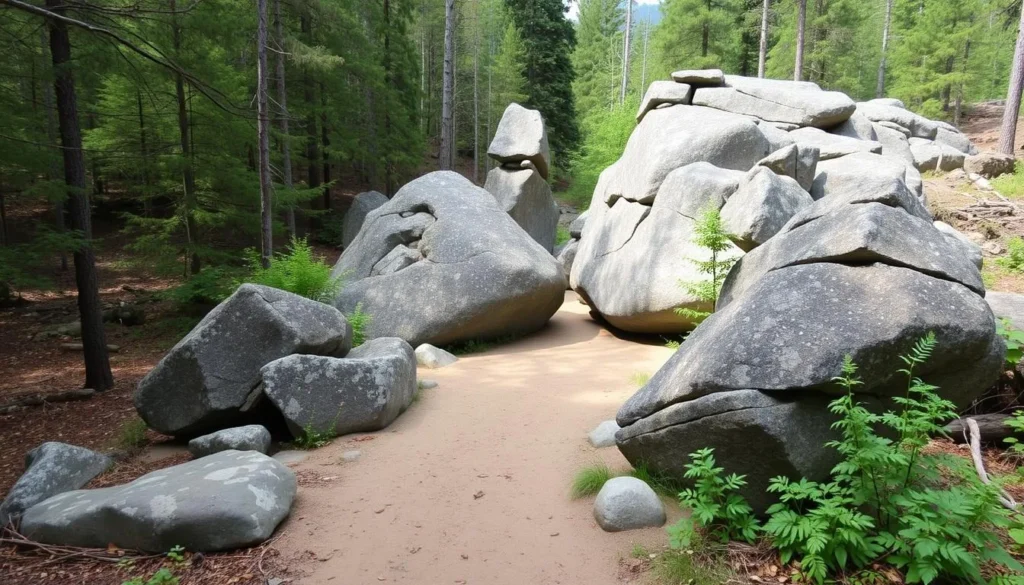 A scenic loop trail featuring interesting rock formations and forest scenery.