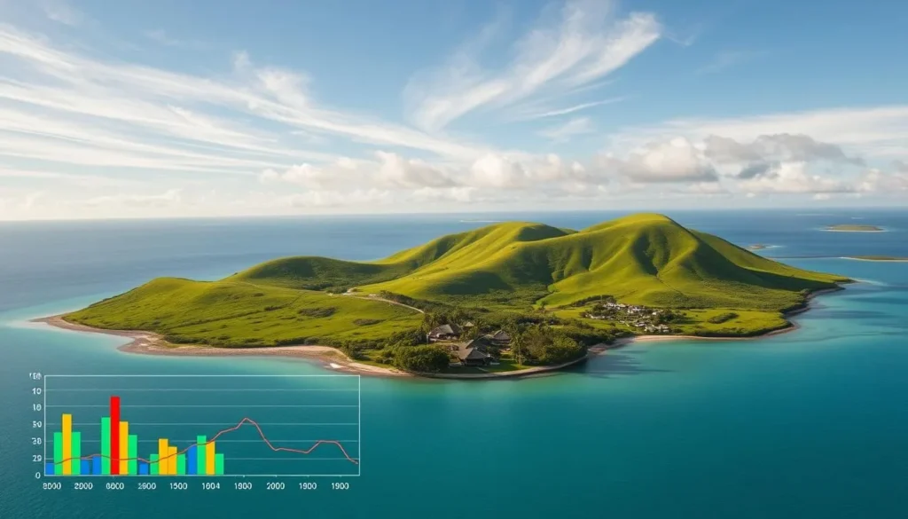 A sun-dappled island landscape in the South Pacific, the lush green hills of Tokelau rise gently from a calm, turquoise sea. Wispy clouds drift overhead, casting soft shadows across the land. In the foreground, a series of colorful graphs and charts illustrate the island's rainfall patterns throughout the year, with bars and lines denoting the varying levels of precipitation. The middle ground features a traditional Tokelauan village, its thatched-roof buildings nestled amidst swaying palm trees. The background is a panoramic vista of the archipelago, its distant atolls fading into the hazy horizon. The overall scene conveys the tropical climate and natural beauty of this remote Pacific nation.