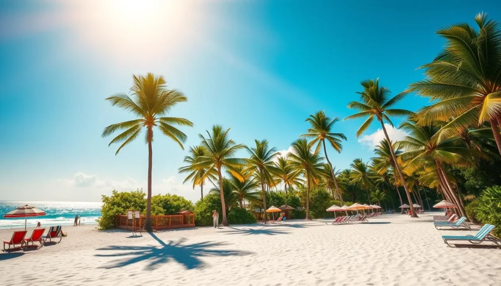 A sun-drenched palm-lined beachfront in Palm Beach, Florida. In the foreground, pristine white sand stretches out, dotted with colorful beach umbrellas and sun loungers. The azure ocean waves gently lap at the shore, reflecting the bright, cloudless sky. In the middle ground, lush tropical foliage and swaying palm trees frame the scene, creating a sense of secluded, luxurious charm. Warm, golden light filters through, casting a soft, inviting glow over the entire landscape. The atmosphere is one of tranquility and leisure, capturing the essence of Palm Beach's exclusive, resort-style ambiance.