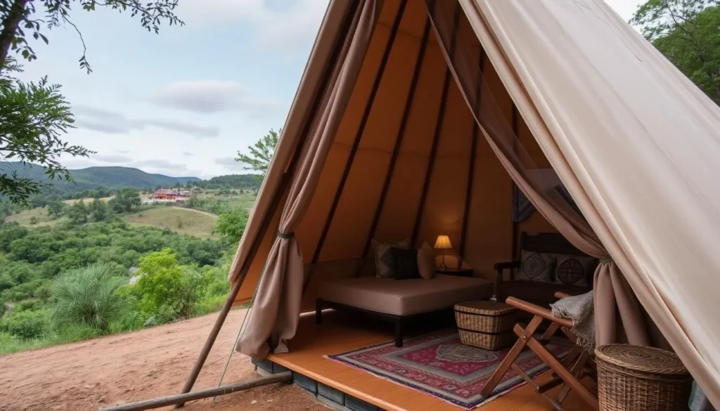 A tipi accommodation at Tipi Village Retreat with a serene natural backdrop