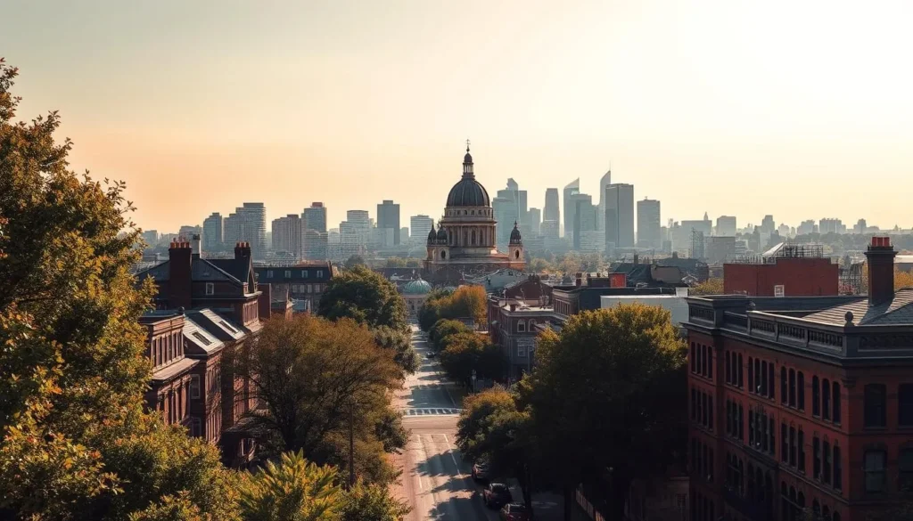 A vibrant cityscape of Saint Paul, Minnesota, nestled along the picturesque banks of the mighty Mississippi River. In the foreground, tree-lined streets and historic brownstone buildings exude a charming, small-town ambiance. The middle ground showcases the iconic Cathedral of Saint Paul, its grand spires reaching towards the bright, sun-dappled sky. Framing the scene, the skyline of downtown Saint Paul rises in the distance, a harmonious blend of modern high-rises and stately historical structures. Soft, diffused lighting bathes the entire panorama, creating a warm, inviting atmosphere that captures the essence of this captivating capital city.