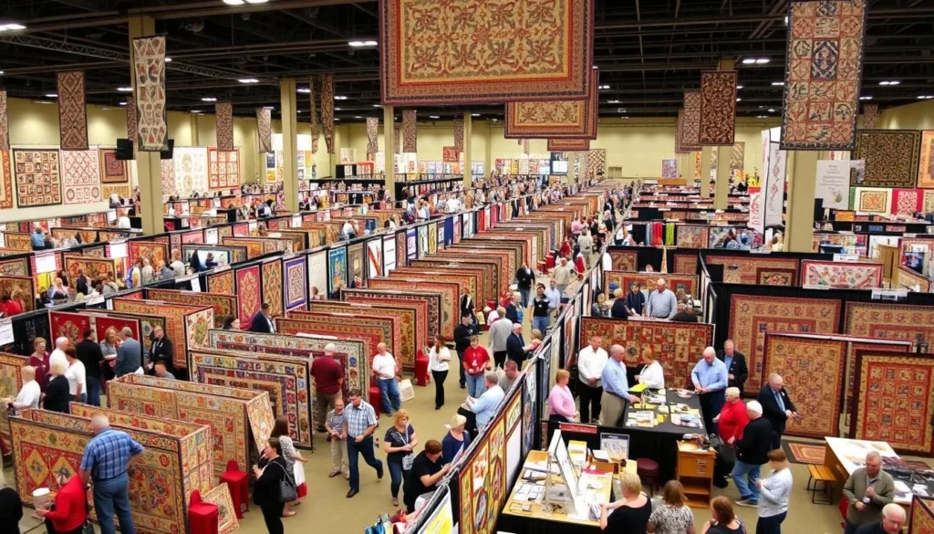 AQS QuiltWeek festival in Paducah with colorful quilt displays and crowds AQS QuiltWeek festival in Paducah with colorful quilt displays and crowds