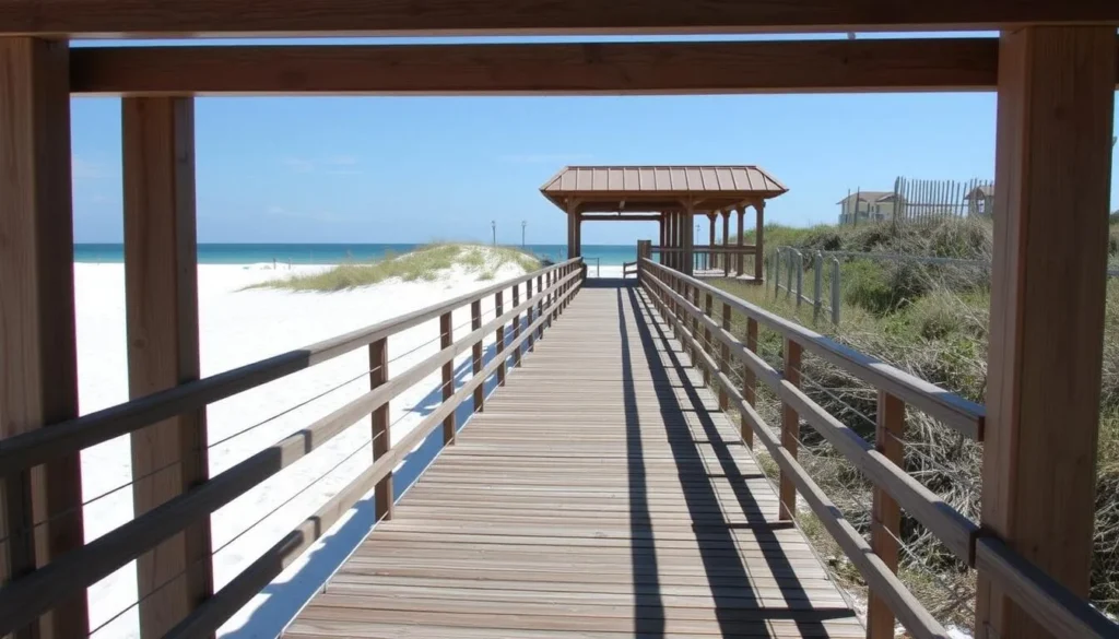 Accessible beach boardwalk at William J. Rish Recreation Area in Gulf County Florida Accessible beach boardwalk at William J. Rish Recreation Area in Gulf County Florida