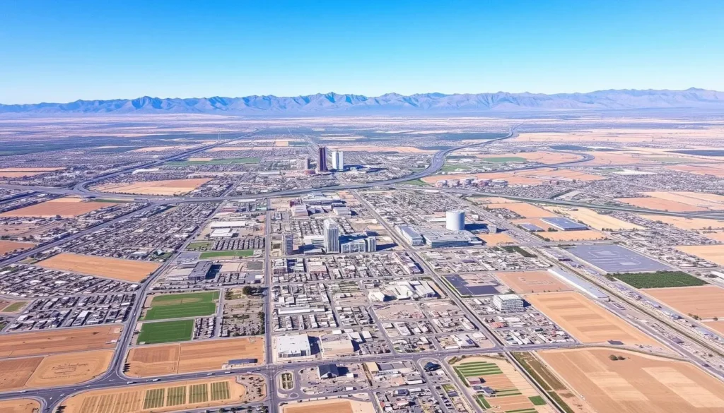 Aerial view of Bakersfield city in Kern County with mountains in the background - Kern County, California: Best Things to Do Aerial view of Bakersfield city in Kern County with mountains in the background - Kern County, California: Best Things to Do