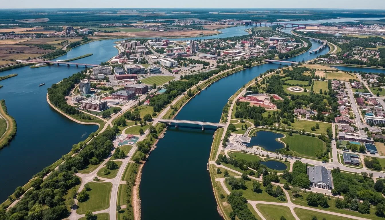 Aerial view of Bellevue Nebraska showing the Missouri River and city landscape