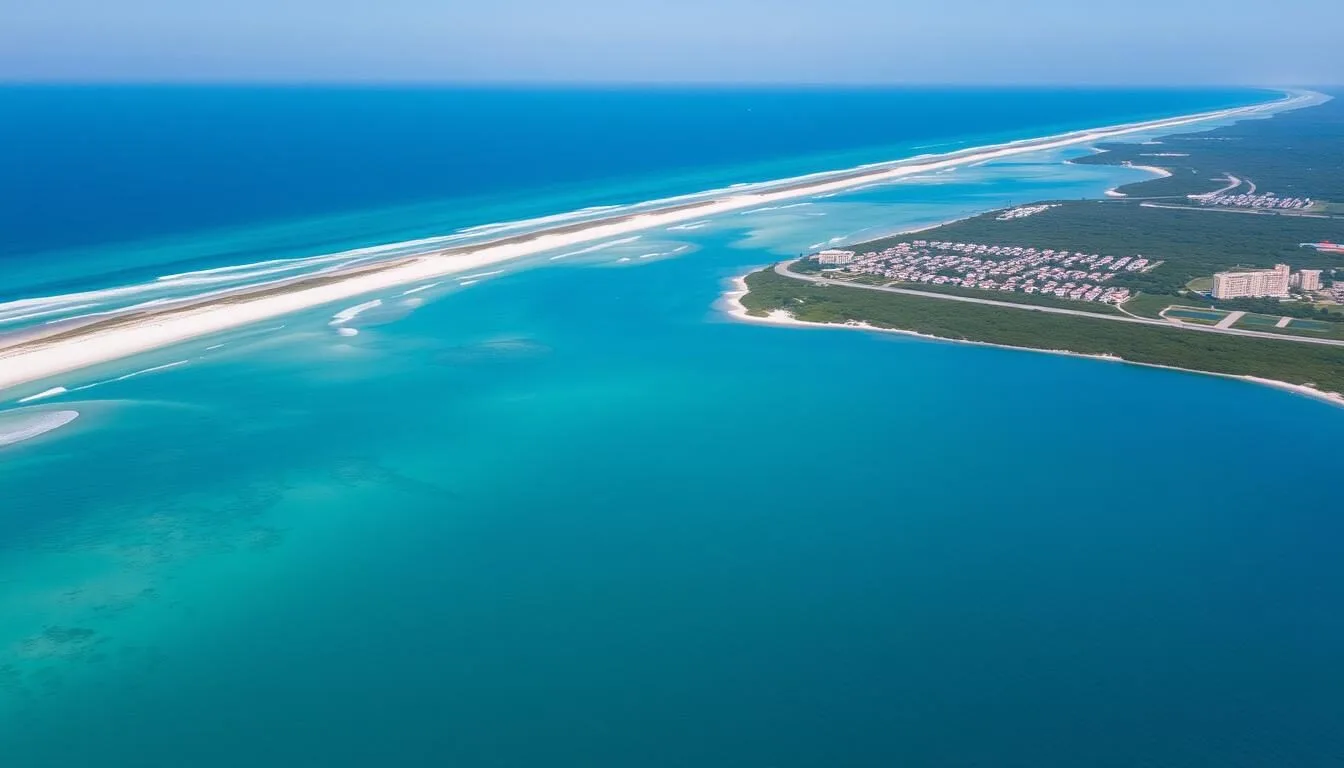 Aerial view of Charlotte County, Florida coastline showing beaches and waterways