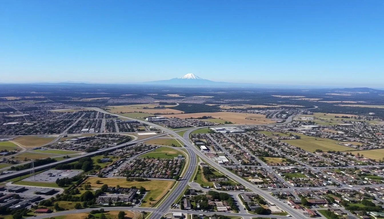 Aerial view of Contra Costa County showing the East Bay landscape with Mount Diablo in the background on a clear sunny day