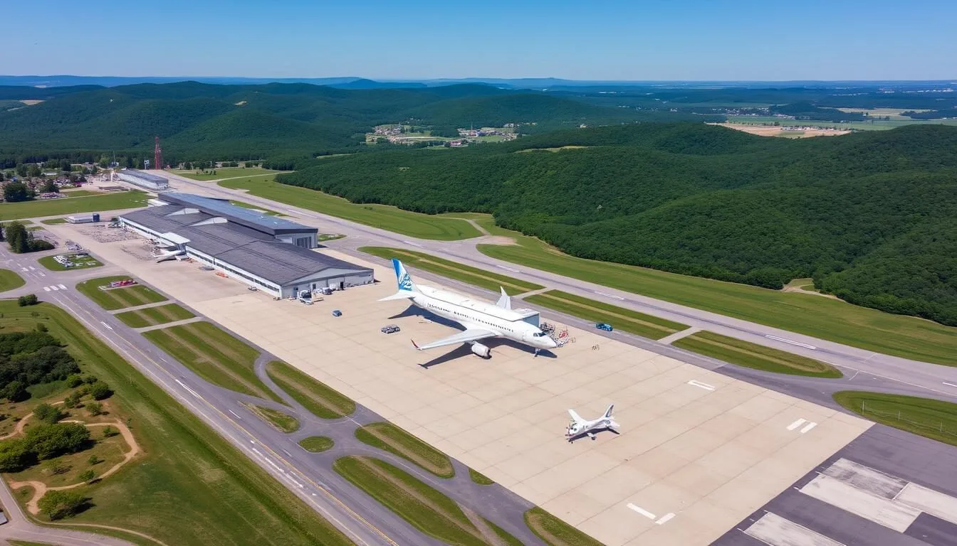 Aerial view of Elmira Corning Regional Airport in Chemung County, New York