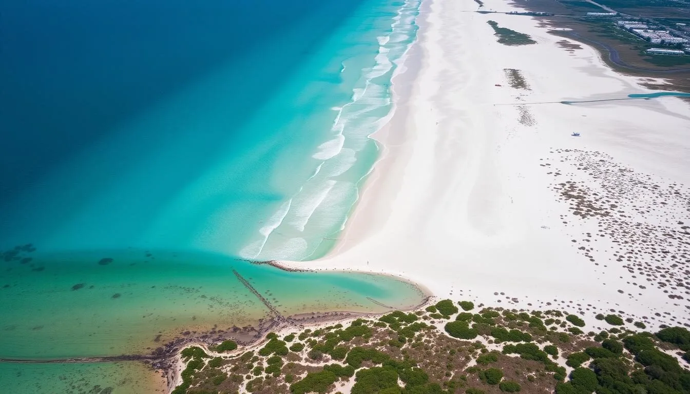 Aerial view of Gulf County Florida coastline showing pristine beaches and clear waters