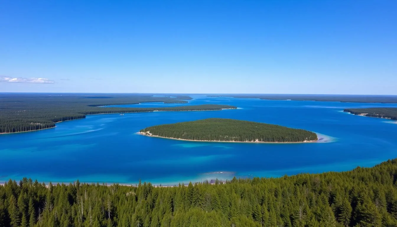 Aerial view of Gunflint Lake, Minnesota showing the pristine waters and surrounding wilderness
