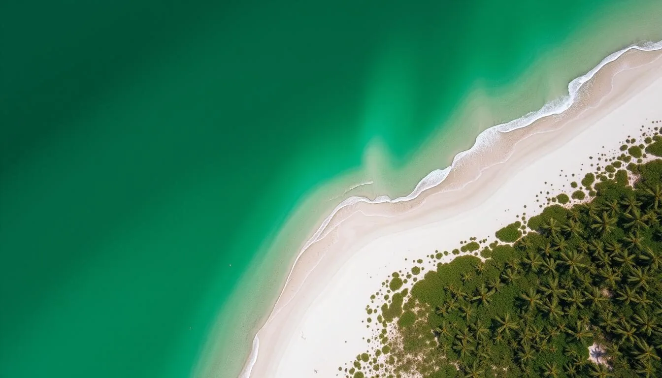 Aerial view of Hernando County coastline showing pristine beaches and crystal clear waters