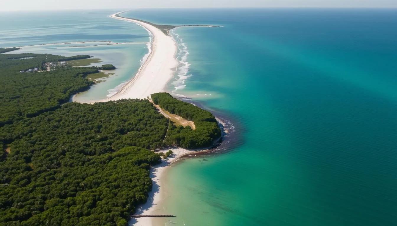 Aerial view of Indian River County Florida coastline showing pristine beaches and waterways