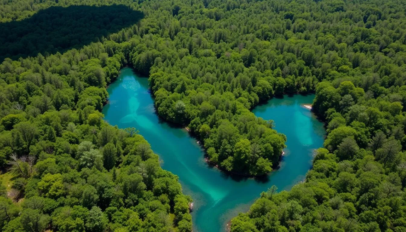 Aerial view of Jackson County Florida showing Blue Springs and surrounding natural landscape