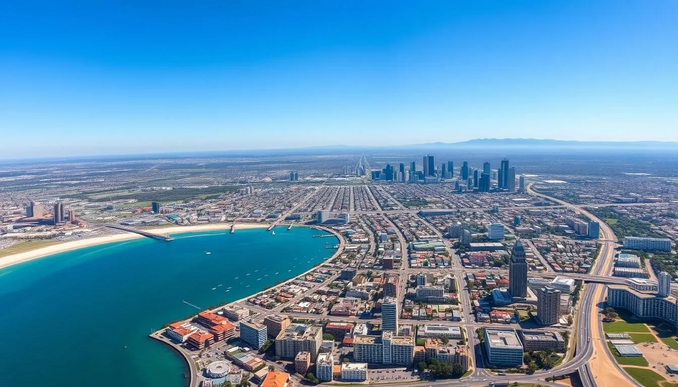 Aerial view of Los Angeles County California showing diverse landscapes from beaches to mountains
