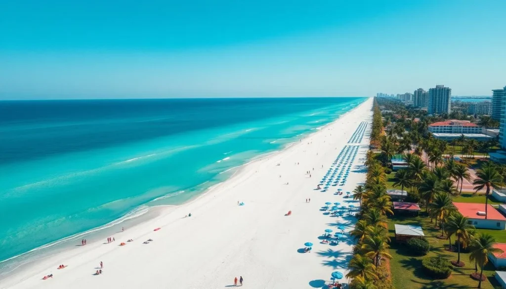 Aerial view of Miami Beach with colorful lifeguard towers, a top attraction among Miami Florida best things to do Aerial view of Miami Beach with colorful lifeguard towers, a top attraction among Miami Florida best things to do
