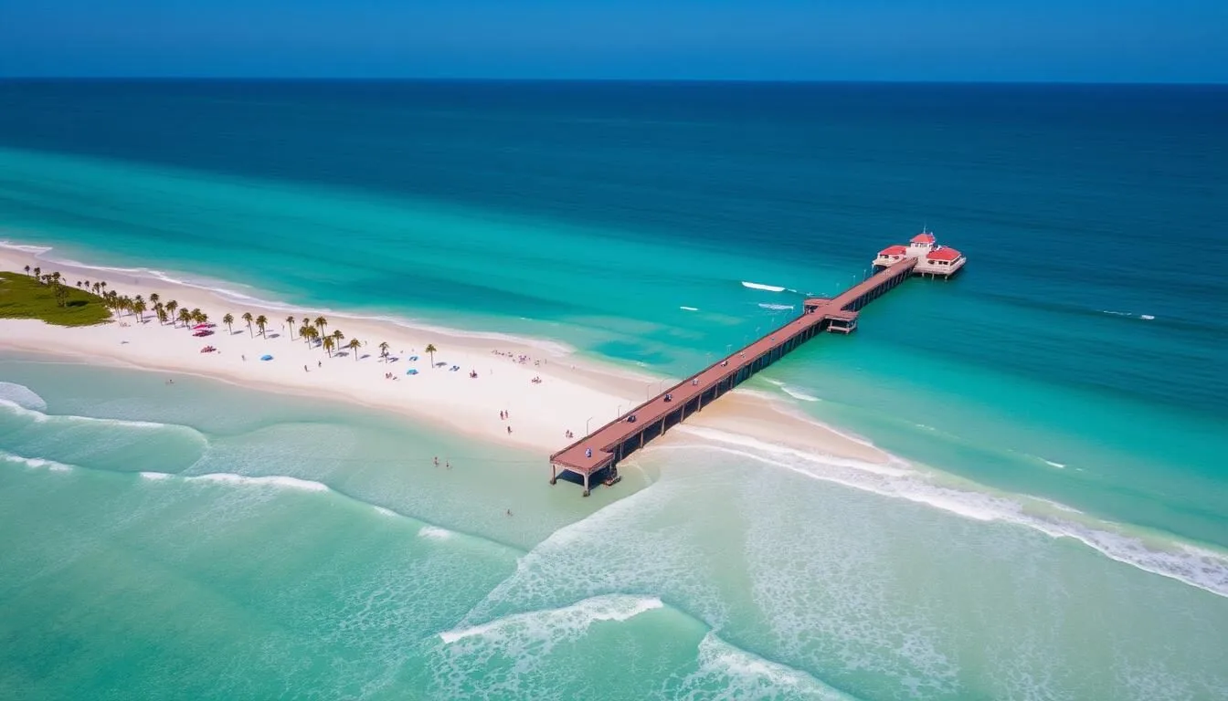 Aerial view of Naples Pier and beach in Collier County Florida