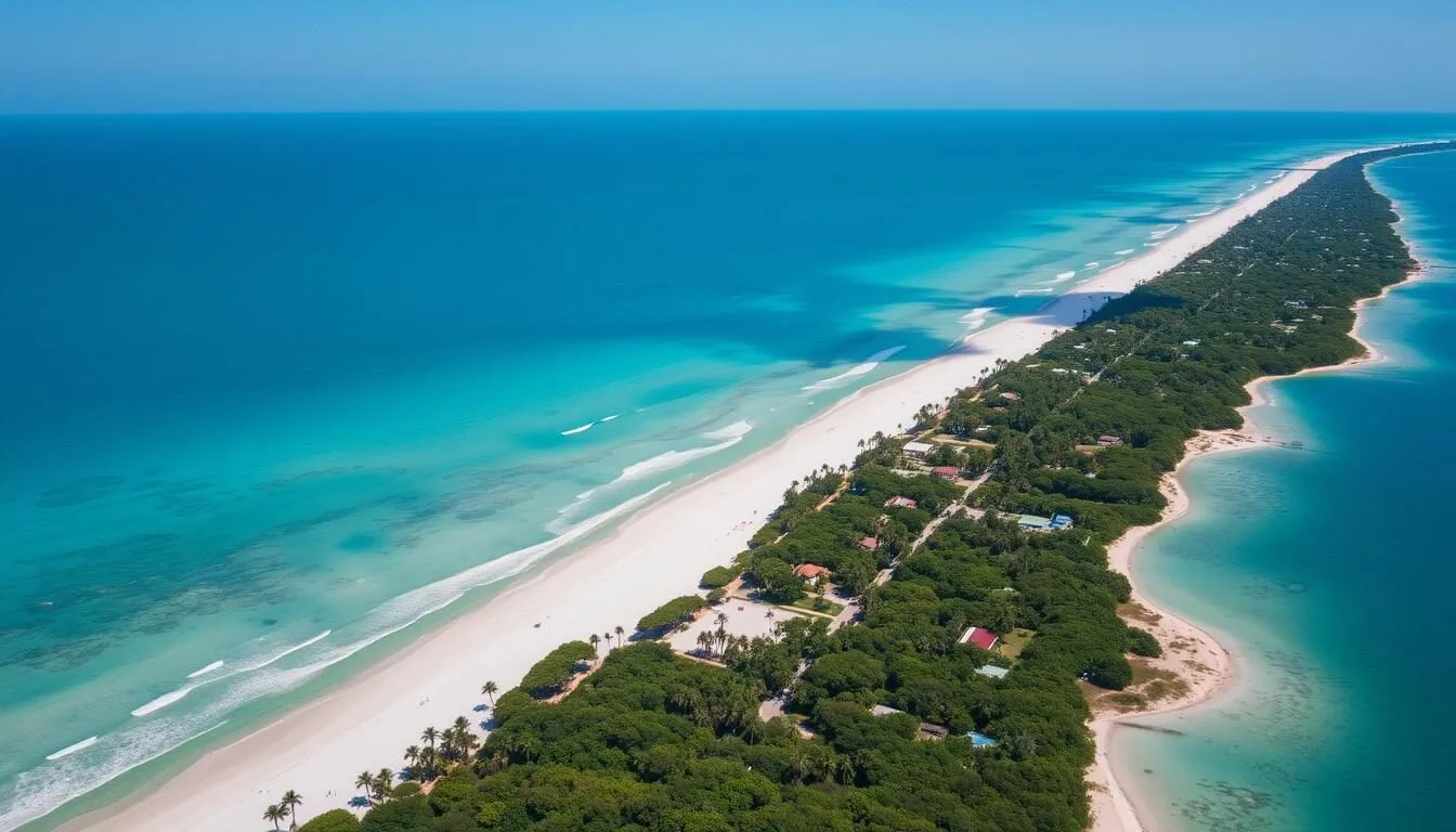 Aerial view of Nassau County Florida coastline showing beaches and waterways
