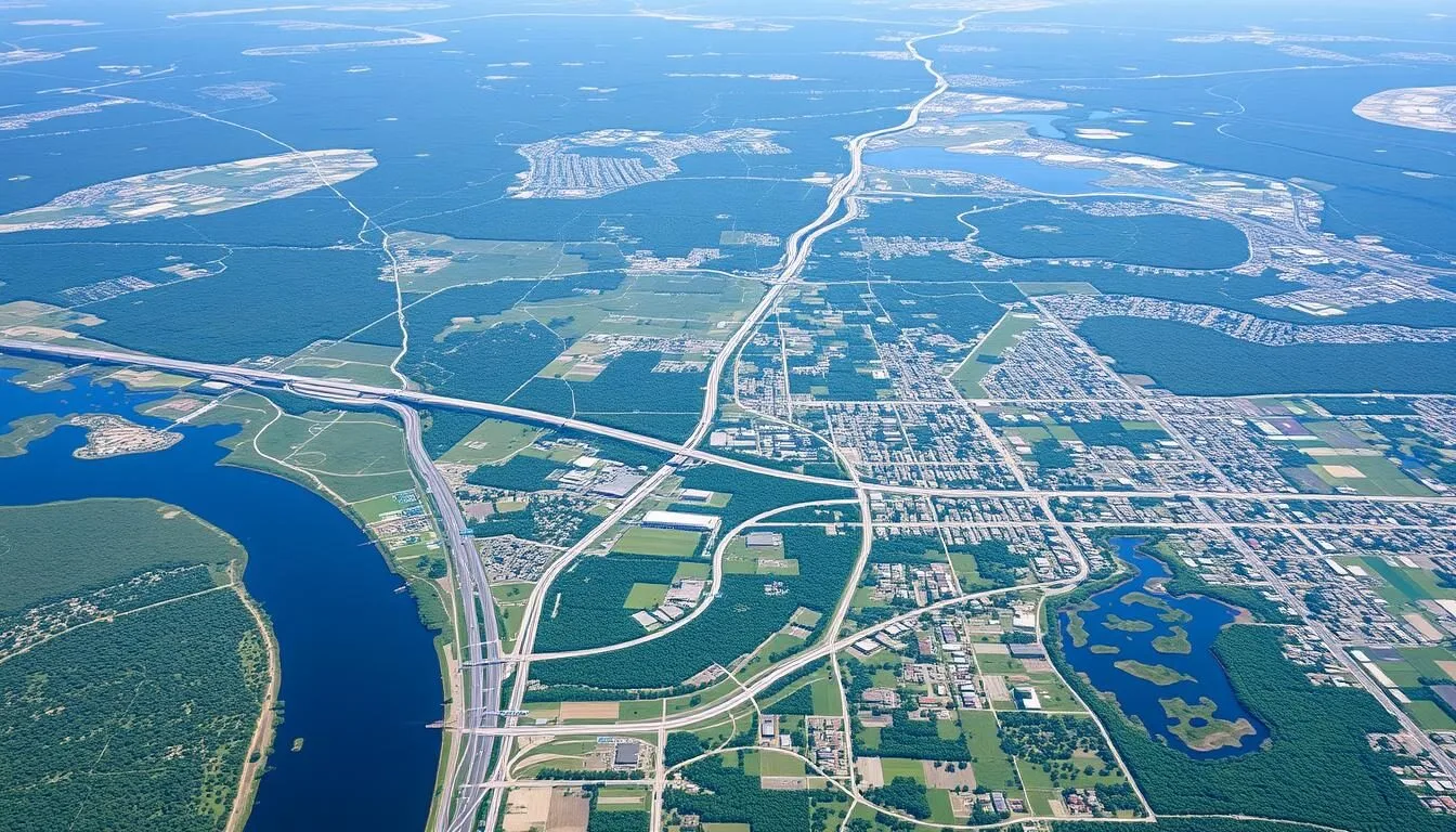 Aerial view of Osceola County Florida showing highways and natural landscapes