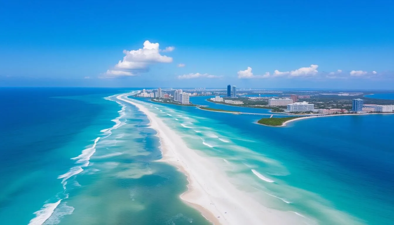 Aerial view of Palm Beach County Florida showing beaches, waterways, and downtown West Palm Beach
