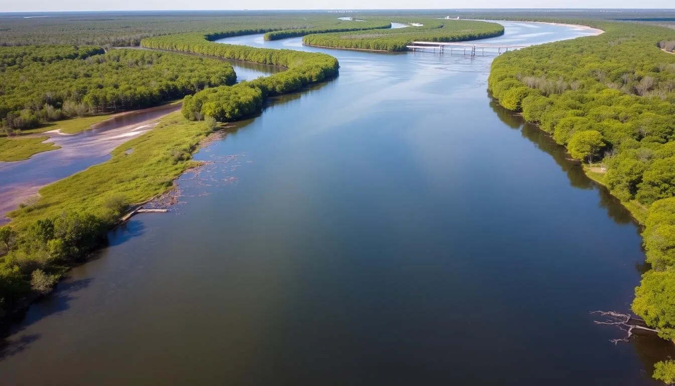 Aerial view of Peace River winding through DeSoto County Florida