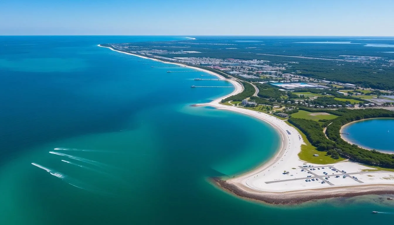 Aerial view of Pinellas County Florida beaches and waterways on a sunny day