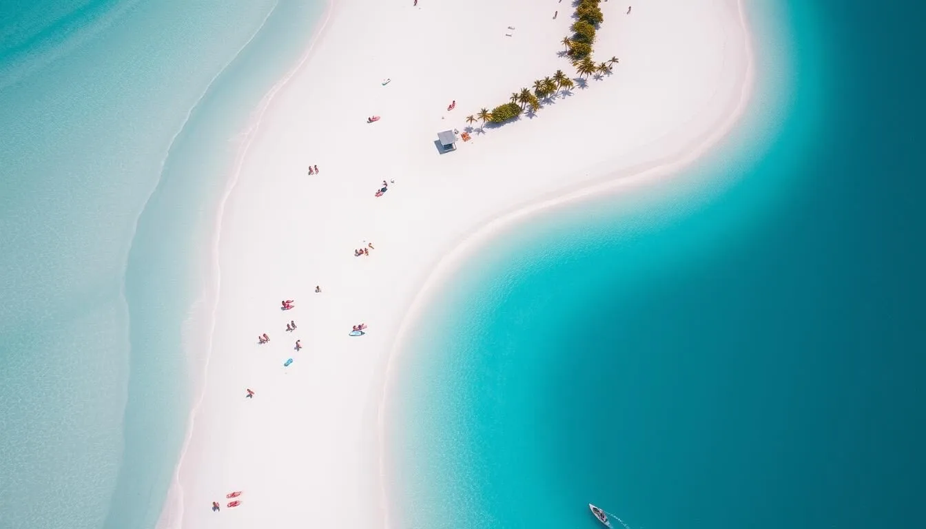 Aerial view of Siesta Key Beach in Sarasota Florida with its famous white quartz sand and turquoise waters