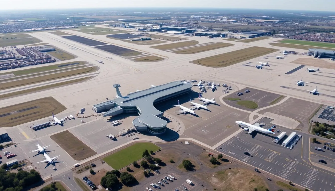 Aerial view of T.F. Green International Airport in Warwick, Rhode Island