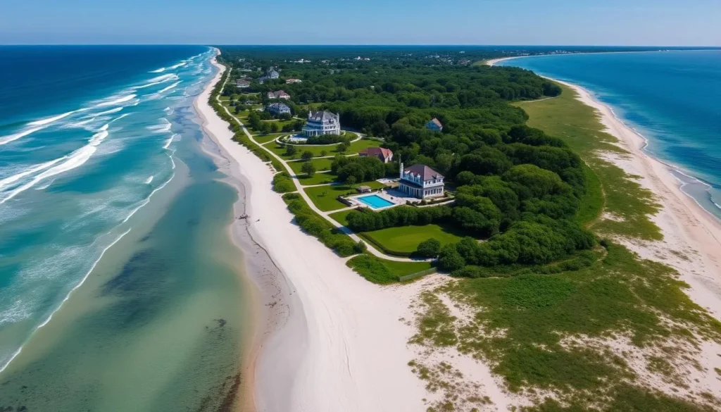 Aerial view of the Hamptons coastline in Suffolk County, New York Aerial view of the Hamptons coastline in Suffolk County, New York