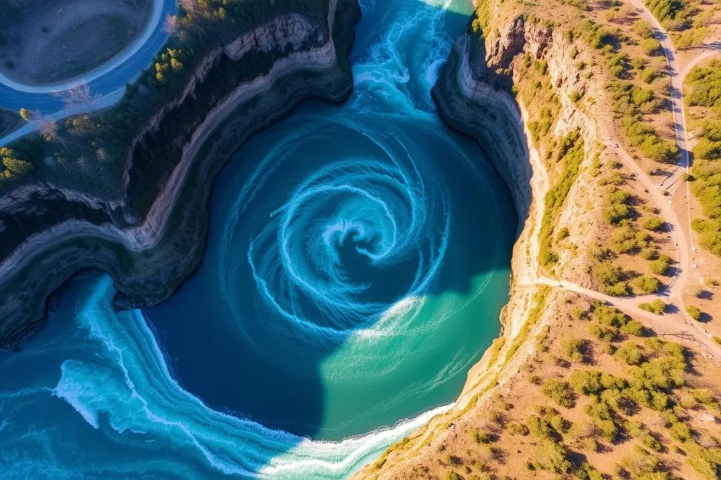 Aerial view of the Niagara Whirlpool at Whirlpool State Park Aerial view of the Niagara Whirlpool at Whirlpool State Park