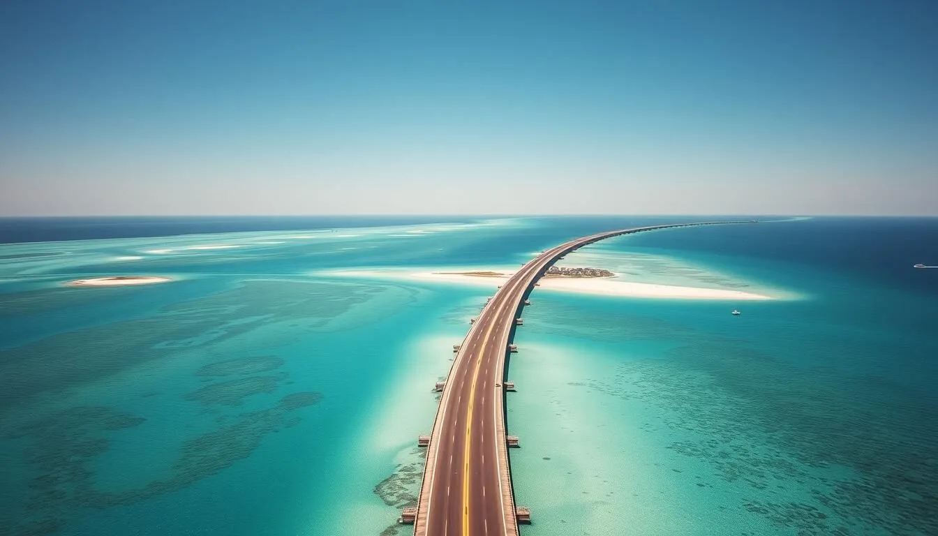 Aerial view of the Overseas Highway in Monroe County, Florida