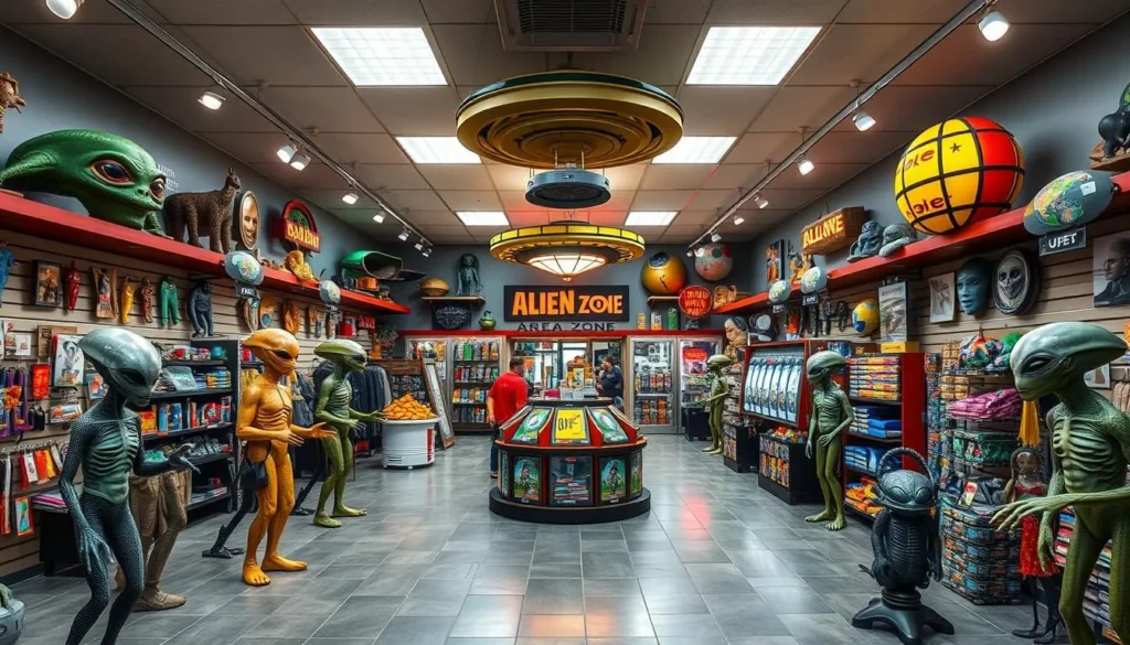 Alien Zone Area 51 store interior with alien displays, Roswell, New Mexico Alien Zone Area 51 store interior with alien displays, Roswell, New Mexico