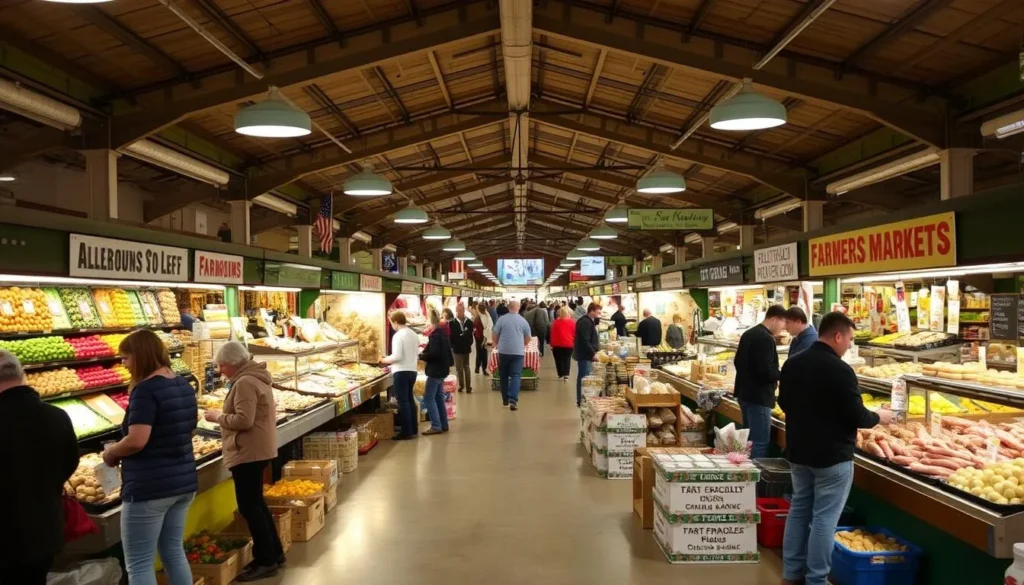 Allentown Fairgrounds Farmers Market interior showing vendors and local products, a unique shopping thing to do Allentown Fairgrounds Farmers Market interior showing vendors and local products, a unique shopping thing to do