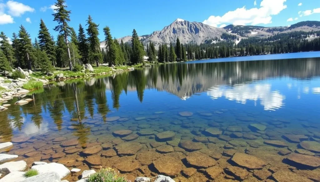 Alpine lake in South Warner Wilderness with mountain reflections Alpine lake in South Warner Wilderness with mountain reflections