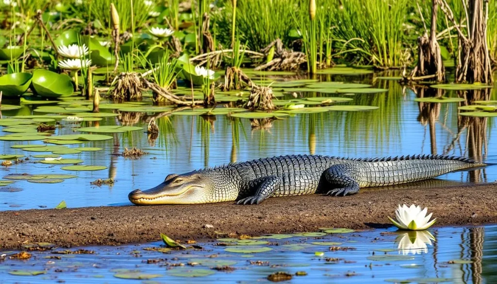 American alligator basking in the sun near a freshwater pond on Little St. Simons Island American alligator basking in the sun near a freshwater pond on Little St. Simons Island