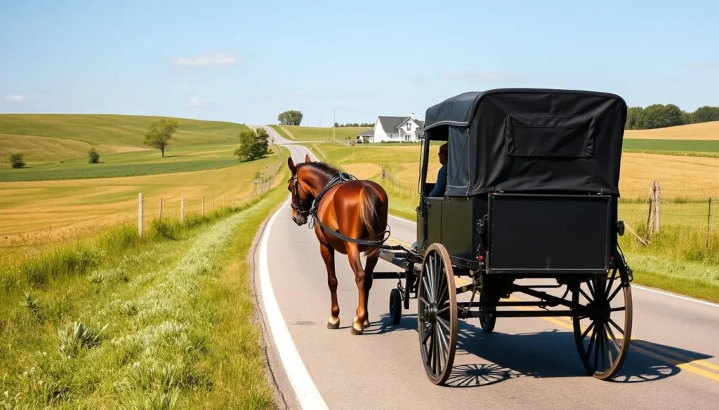 Amish horse and buggy on a country road in Holmes County Amish horse and buggy on a country road in Holmes County