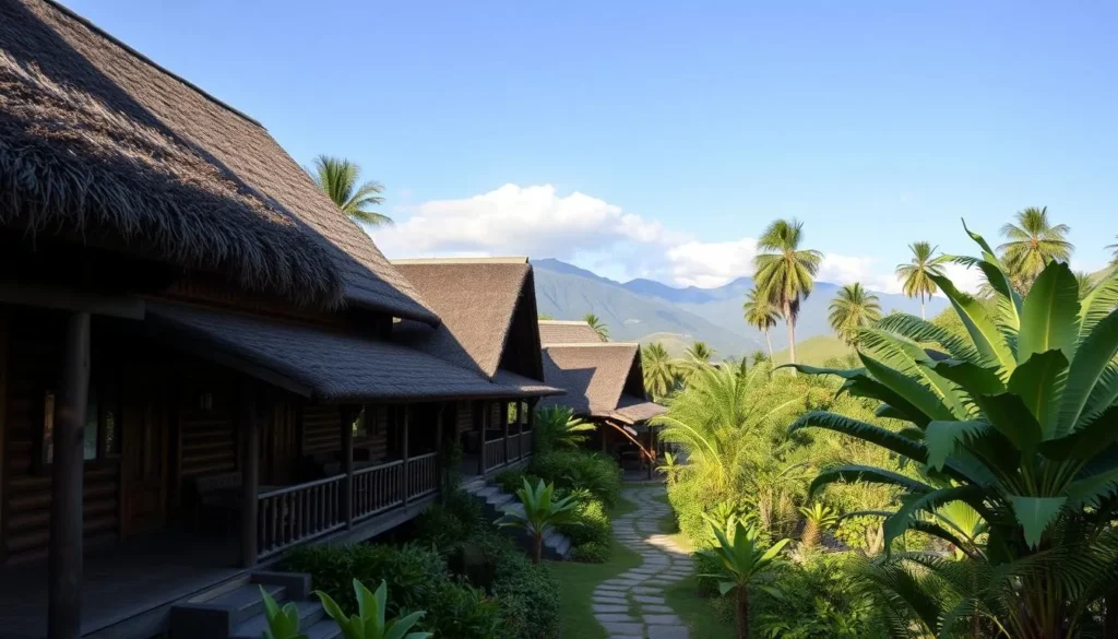 An eco-lodge in Vilcabamba with mountain views, featuring natural building materials and lush gardens An eco-lodge in Vilcabamba with mountain views, featuring natural building materials and lush gardens