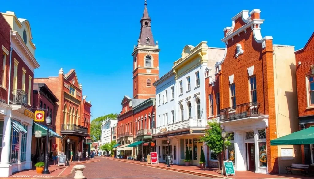 An image of Columbia State Historic Park's main street with historic buildings