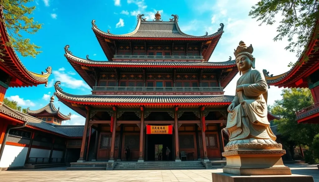 An image of Du Hang Pagoda's main hall or a notable statue.