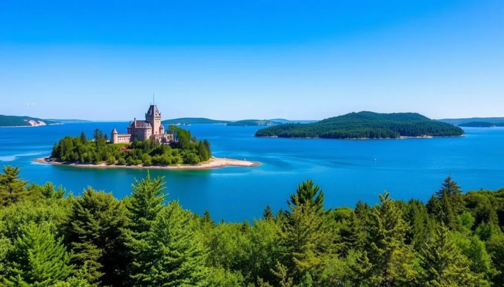 An image of Emerald Bay State Park with Vikingsholm Castle and Fannette Island