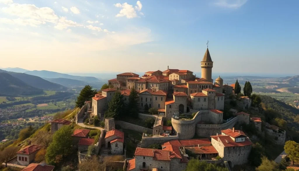 An image of Èze village perched on a hilltop with medieval architecture and breathtaking views.