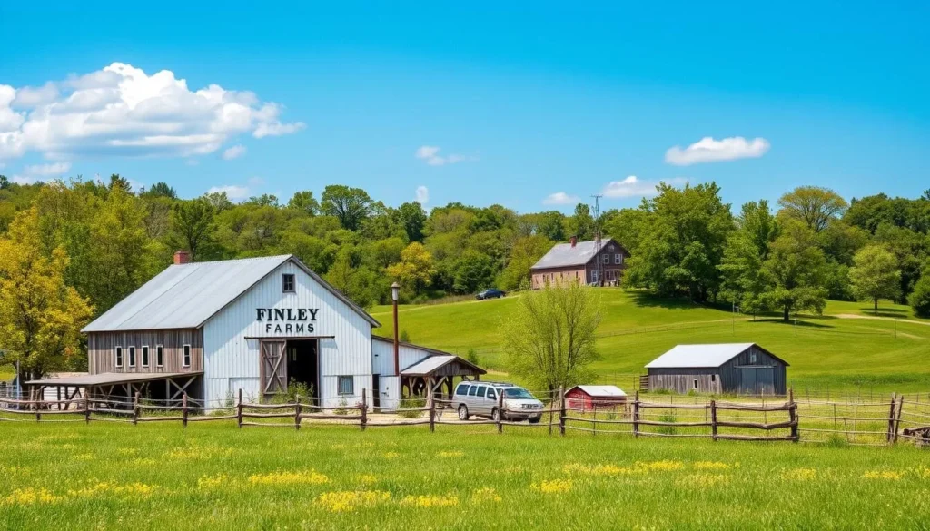 An image of Finley Farms with The Ozark Mill in the background