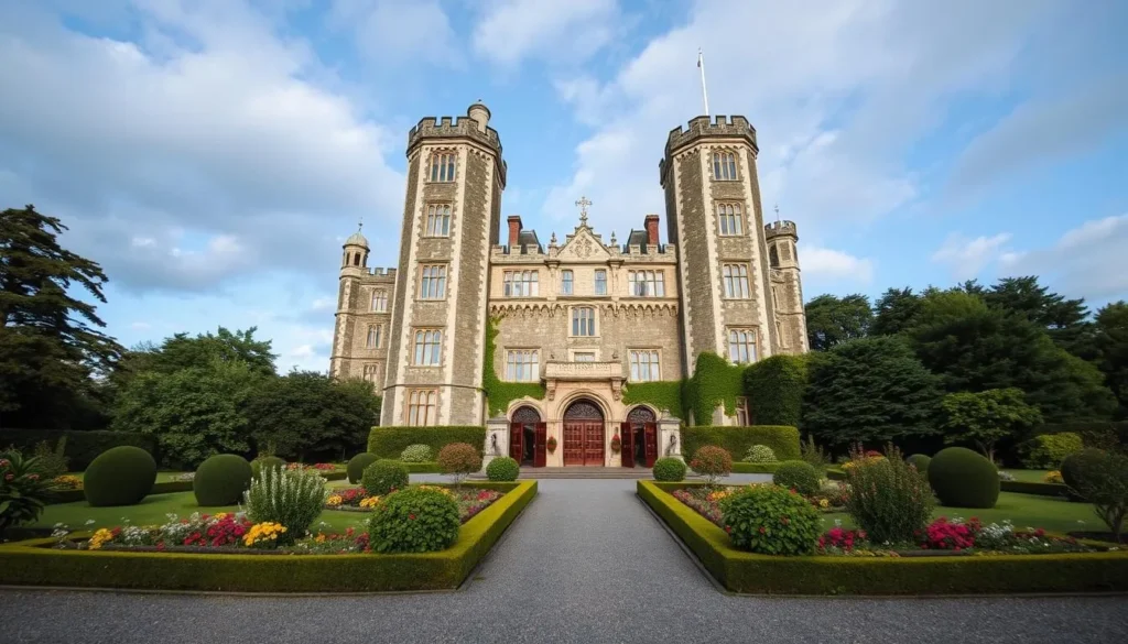 An image of Kilkenny Castle's imposing facade with its well-manicured gardens